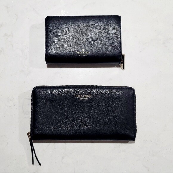 Kate Spade Authentic Pebbled Black Leather Long Wallet & Adel Bifold Wallet (2) - Picture 1 of 16